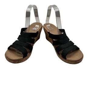 Crocs A Leigh Black Strappy Slip On Cork Comfort Wedge Sandals Women's Size 10